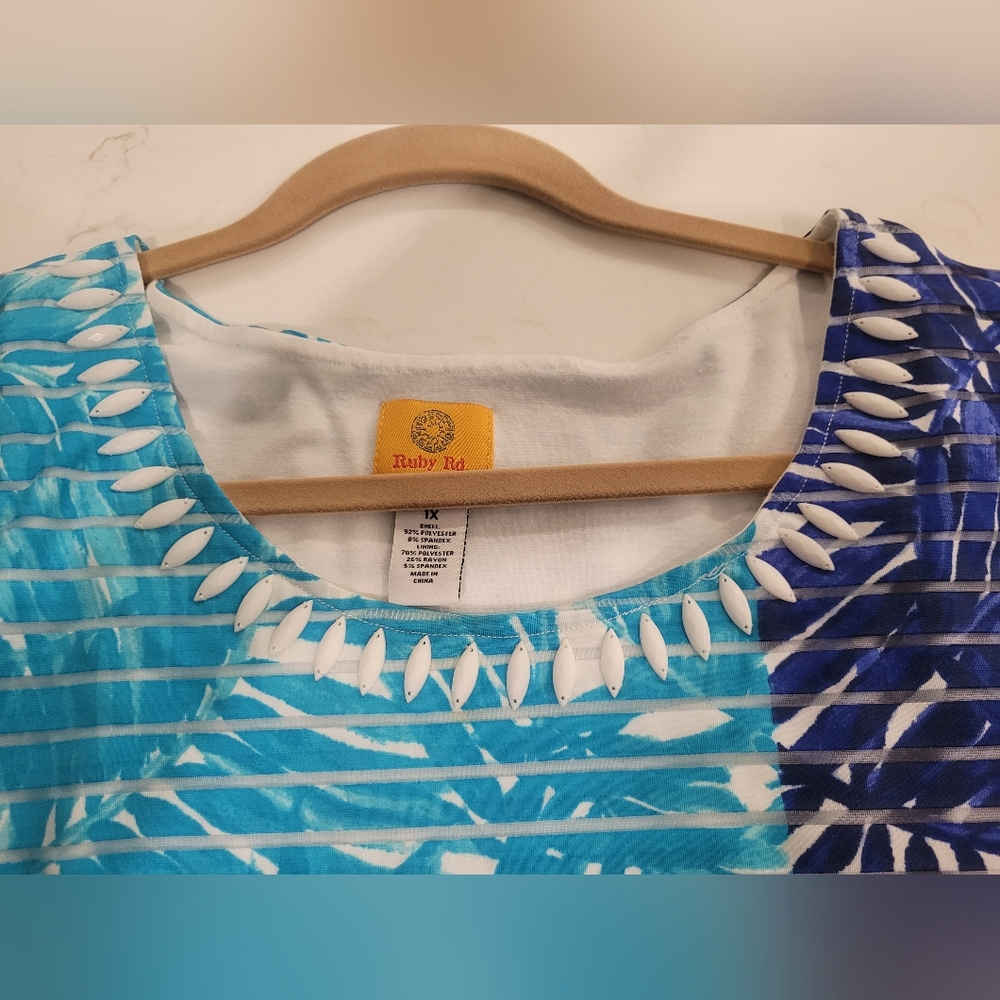 Ruby Rd Aqua & Royal Shirt Size 1x - image 4